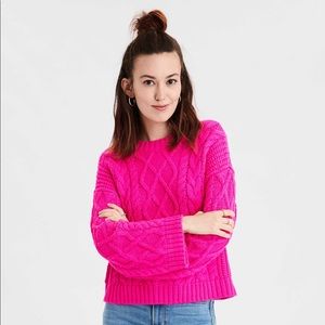 American Eagle Neon Pink Cable Knit Sweater NWT